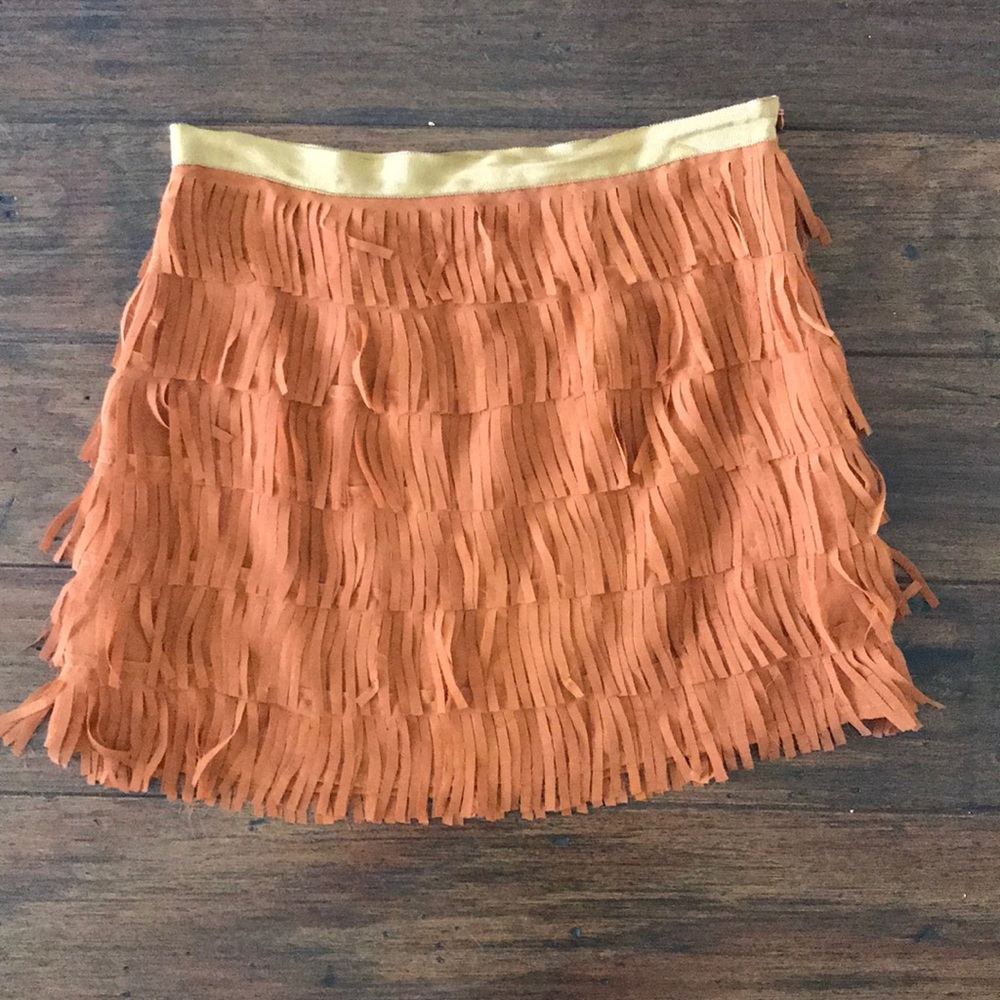 Brown fringe mini-skirt